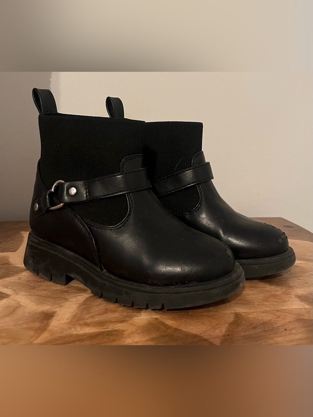 Girls Black Chelsea Combat Boots with Buckle Detail - Size 8